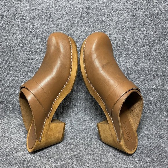 Sanita Wooden Leather Clogs Womens 41 / US 10 Brown Mules Danish Heeled Shoes - Picture 6 of 11